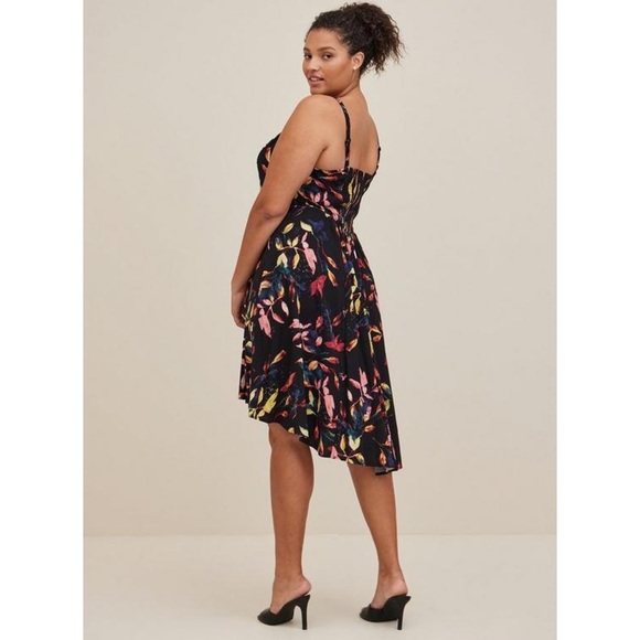 Torrid Size 2/2X Black Floral Mini Challis High-Low Skater Dress - Picture 1 of 6